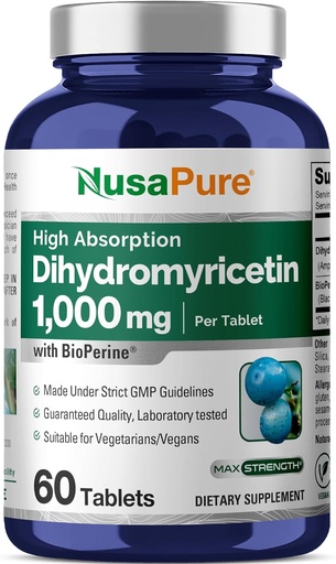 [BRSWYED2OEIRMC3P] NusaPure Dihydromyricetin (DHM) 1,000mg 60 Veggie Tablets (No GMO & 100% Vegetarian)