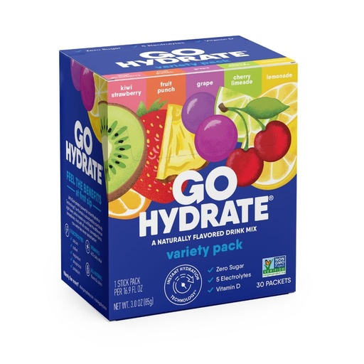 [BRSWYZA6CIBRY3L2] GoHydrate Low Sodium Electrolytes Powder Packets Sugar Free - Instant Hydration Daily Drink Mix - Zero Sugar Water Flavor Packet Singles with Vitamin D - (Variety Pack, 30 Packs)