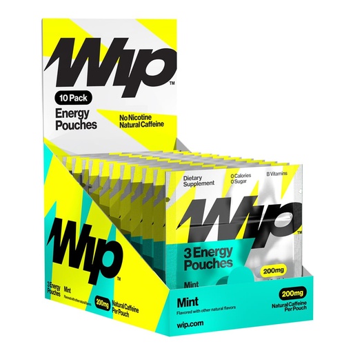 [BRSRGCADPMMGAYI6] Wip Energy Pouches, Travel Packs, Sugar Free, 200mg Natural Caffeine with B Vitamins, Minerals, L-Theanine, Energy Support, Mint, 10 Packs 3 Pouches Each