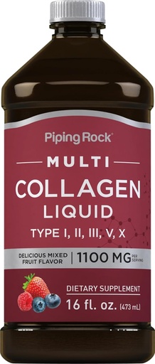[BRSROGQCOYPAI2D5] Piping Rock Liquid Collagen 16 fl oz | 1100mg | Fruit Flavor | Multi Collagen Peptides | with Vitamin C | Non-GMO, Gluten Free Supplement