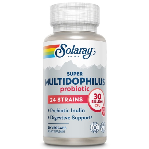 [BRSWIEYIDMHQE3I7] SOLARAY Multidophilus 24 Strain Probiotic 30 Billion CFU, Probiotics for Digestive Health for Women and Men, Daily Gut Health Support Complex with Prebiotic Inulin, No Dairy 60 VegCaps