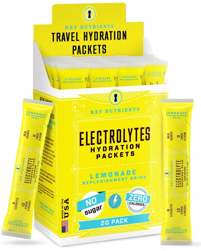 [BRSROGIFOQNWEHYZ] KEY NUTRIENTS Electrolytes Powder Packets 20 Pack - No Sugar, Refreshing Lemonade, Hydration Packets with Electrolyte Powder for Refreshing Electrolyte Drink Mix Packets - Zero Calories