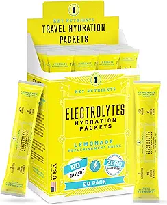 [BRSROGIFOQNWEHYZ] KEY NUTRIENTS Electrolytes Powder Packets 20 Pack - No Sugar, Refreshing Lemonade, Hydration Packets with Electrolyte Powder for Refreshing Electrolyte Drink Mix Packets - Zero Calories