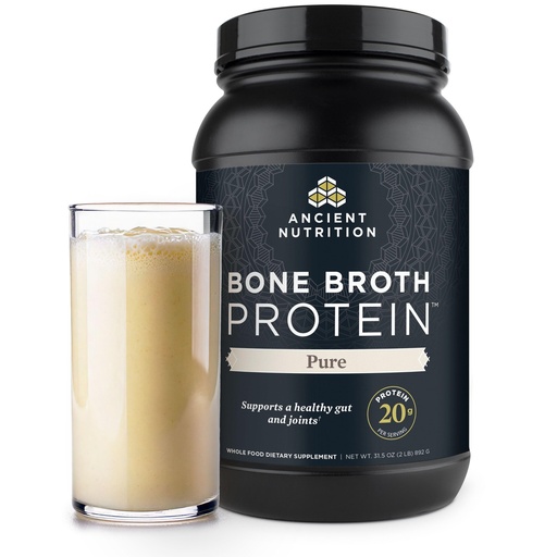 [BRSWKHYPBMIQYYLI] Ancient Nutrition Grass Fed, Cage Free, Bone Broth Protein Powder, 20g Protein, Hydrolyzed Collagen Peptides, Keto & Paleo Friendly, Supports Joint & Gut Health, Pure, 40 Servings