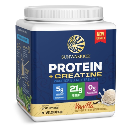 [BRSREBQEBAMWC2YY] Warrior Blend Strength Plant-Based Protein Powder, 5g Creatine Monohydrate Organic Pea Mung Bean Fava & Chia Protein Supports Muscle Growth Strength Recovery & Performance Vanilla 14 Servings