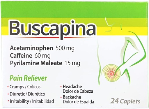 [BRSW2AAOB4PROH3U] Buscapina Pain Relief Caplets – PMS, Cramps, Headaches, Bloating, Back & Joint Pain – for Women and Men – Box with 24 Caplets