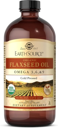 [BRSWIYA5DJ5BKF3C] Solgar Earth Source Organic Flaxseed Oil - 16 fl oz - Cold Pressed - Omega 3, 6 & 9 - USDA Organic, Non-GMO, Gluten Free - About 31 Servings