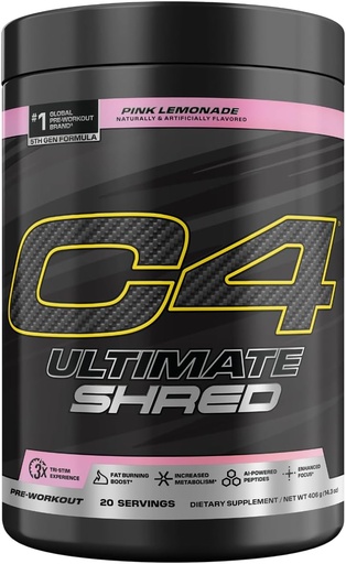[BRSROCD6OYIBAYIU] Cellucor C4 Ultimate Shred Pre harjoitusjauhe, aineenvaihduntalisä Cayenne Extract + 300 mg kofeiini + TeaCrine + Dynamiini - vaaleanpunainen sitruuna, 20 tarjoilua