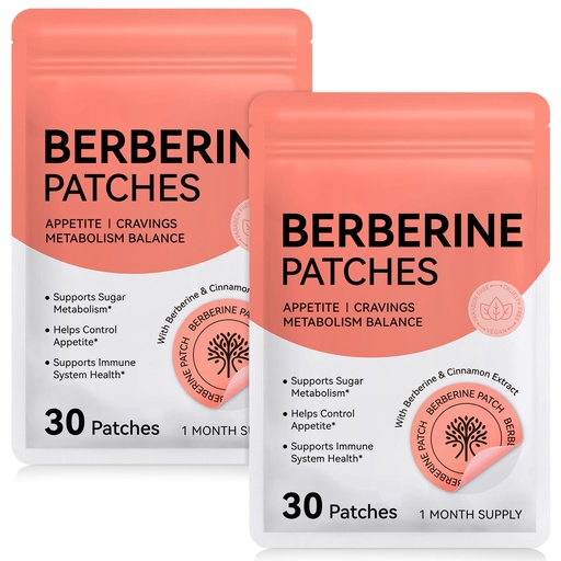 [BRSRGAYRA4MAIYL2] 2 Pack Berberine Patches with Cinnamon, Pomegranate, Ultra-Thin & Breathable Textile, Botanical Formula, Waterproof, Long-Lasting