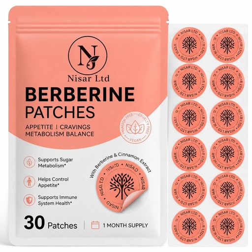 [BRSRGBLRCUFQYDQ7] Berberine Patches for Appetite, Cravings and Metabolism Balance, with Cinnamon Extract, Vegan, 30 Count