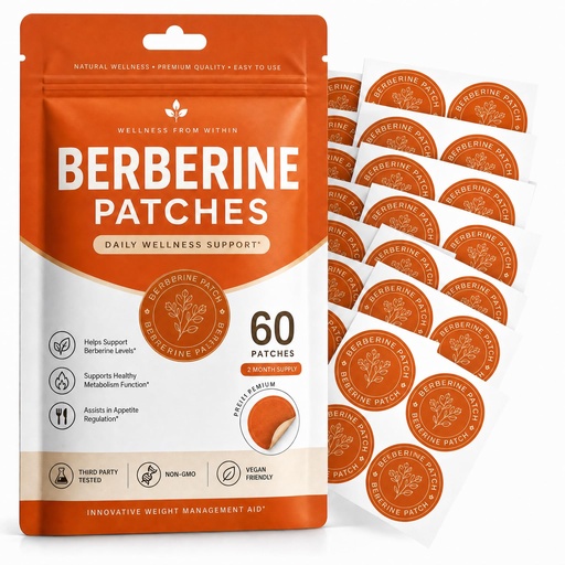 [BRSRYYAEO4FR4A3H] Berberine Transdermal Patches 60 Pack - Vegan Appetite Support Stickers with Botanical Blend (Pomegranate, Cinnamon, L-Glutamine) - Multiple Body Parts for Men & Women