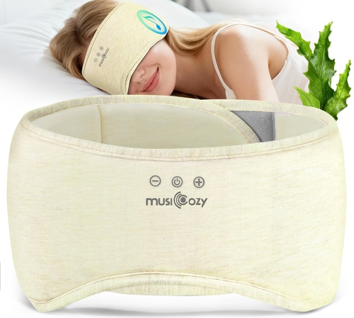 [BRSREHQKAENGAHTJ] MUSICOZY Bluetooth 5.4 Sleep Headphones Eye Mask with Seaweed Fiber Cotton, Ultra Soft Fully Wrapped Sleep Mask with Headphones for Side Sleepers, 14 Hours Playtime, Gifts for Men Women, Beige