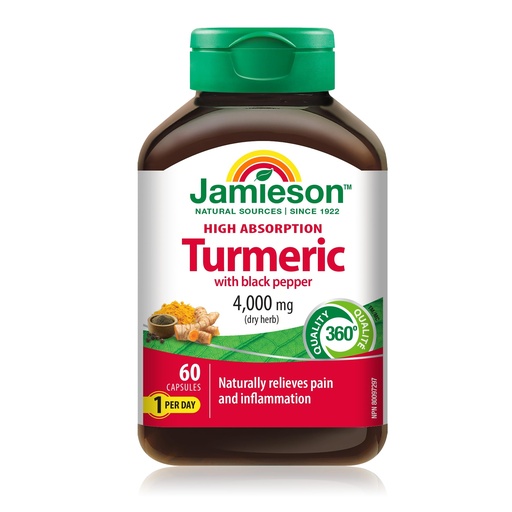 [BRSWYGQLOYOQE336] Jamieson High Absorption Curcumin Turmeric with Black Pepper 4,000 mg (raw herb), 60 Capsules