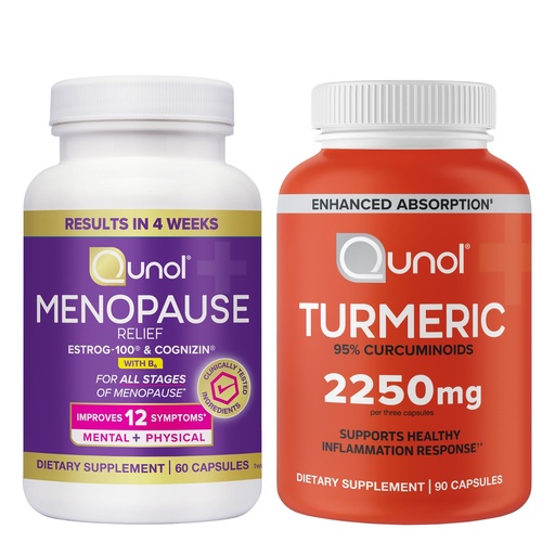 [BRSRYYYHA4HWMG3H] Qunol Turmeric Curcumin 2250mg Softgels, 90 Count + Menopause Relief + Vitamin B6 Capsules, 60 Count
