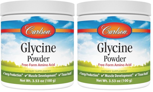 [BRSREAANOICQO23J] Carlson Glycine Powder 2000 mg, Amino Acid Supplement for Energy and Muscle Support, 3.53 oz (100 g) (Pack of 2)