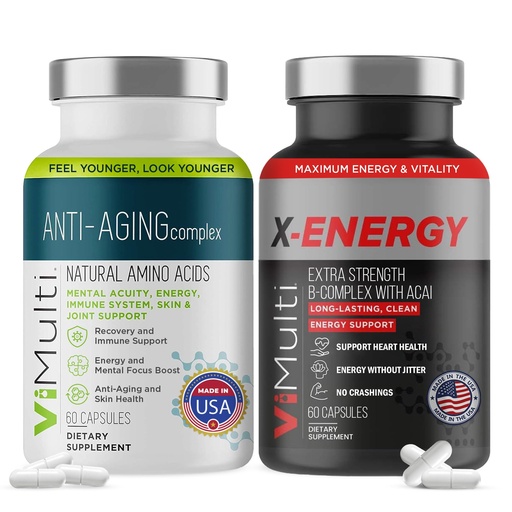 [BRSRE2Q3A4CGKGY2] ViMulti Ultimate Wellness Bundle: Anti-Aging Supplement Pills & Energy Supplements for Men and Women, Natural Amino Acids & B Complex Multi Blend with Acai for Energy, Immune Health, 60 Capsules Each