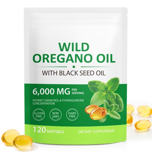 [BRSRE2QLOAMGY2D5] Organic Oil of Oregano Capsules with Black Seed Oil, 6000mg Oregano Oil & 200mg Black Seed Oil per Serving, Immune Support, Non-GMO, Gluten Free, 120 Softgels