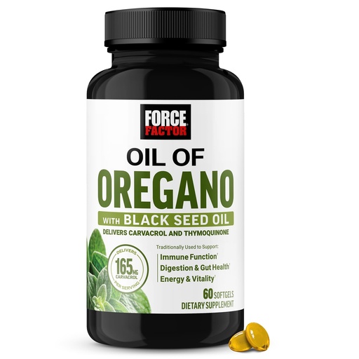 [BRSRGBQROIGQEETF] Force Factor Oil of Oregano with Black Seed Oil, Traditionally Used to Support Immune Function, Digestion & Gut Health, Energy & Vitality, Delivers Carvacrol & Thymoquinone, 60 Softgels