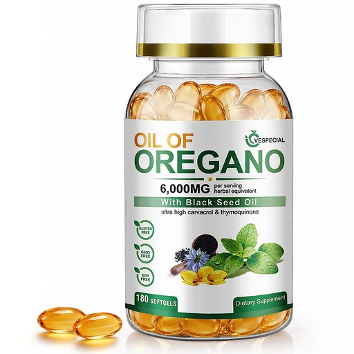 [BRSRGBIBDJ4AM2A4] Oil of Oregano with Black Seed Oil Softgels, Oregano Oil Capsules 6000mg Per Serving, 180 Count | 2 in 1 for Immune Health, Non-GMO, No Gluten, Natural Herbal Oregano Supplement