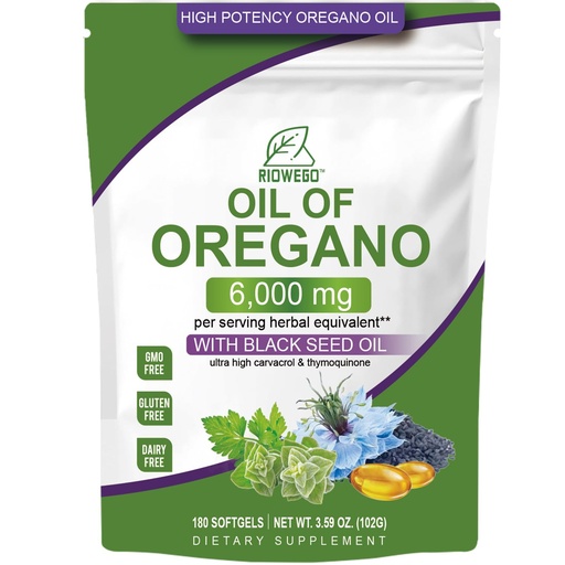 [BRSREC33CUNBMGTJ] Oil of Oregano Softgels with Black Seed Oil, 6000mg High Potency Oregano Oil Capsules for Immune Support, Gut Function Support, Carvacrol & Thymoquinone, Non-GMO, Gluten Free,180 Softgels
