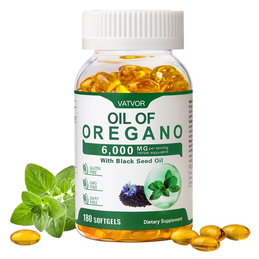 [BRSRYYYOCUFRSDIY] Oil of Oregano with Black Seed Oil,6000mg Oregano oil Per Serving, 180 Count Oregano oil capsules, with 4X Strength of Carvacrol&Thymoquinone for Immune&Digestive Support, Non-GMO, Herbal Supplement