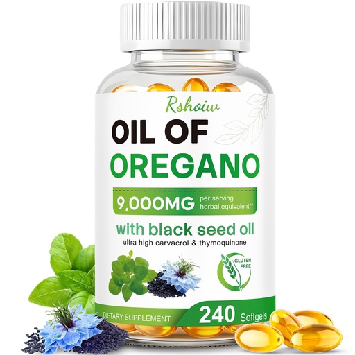 [BRSRGCYZOR5BS2DK] Oil of Oregano & Black Seed Oil Softgels – 165mg Standardized Carvacrol, Natural Thymoquinone – Non-GMO, Soy Free, Gluten Free-240 Count