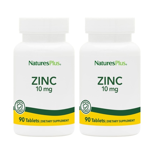 [BRSWYBLRC4MGMA36] NaturesPlus Zinc 10 mg - 90 Tablets, Pack of 2 - Supports Immune Health & Overall Well-Being - High-Potency Amino Acid Chelate Form - Gluten Free, Vegetarian - 180 Total Servings