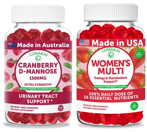 [BRSREAYCCAOWYDQZ] Lunakai Cranberry D-Mannose + Women’s Multivitamin Gummies Bundle – Naturally Flavored, Non-GMO – 60ct Each
