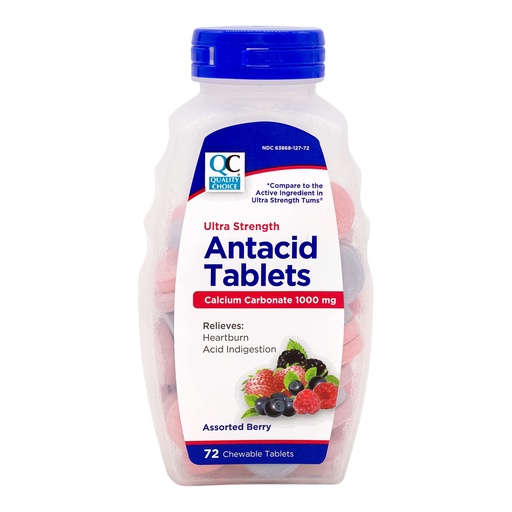 [BRSROYI2AUJWCEQV] Quality Choice Ultra Strength Antacid Tablets, Heartburn and Acid Indigestion Relief, Calcium Carbonate 1000 mg, Berry Flavored, Chewable Tablets, 72 Count