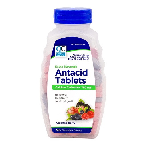 [BRSWG2QBBANWGAY2] Quality Choice Extra Strength Antacid Tablets, Calcium Carbonate 750 mg, Assorted Berry, 96 Chewable Tablets (Pack of 2)