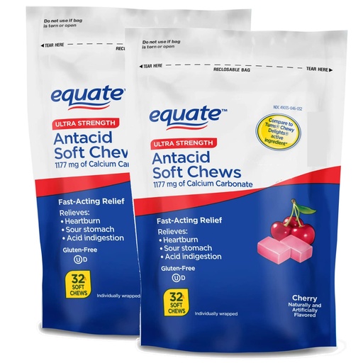 [BRSROZADAEHQICQU] Ultra Strength Antacid Soft Chews, Cherry, Vegan Chewable Gummies, No Gelatine