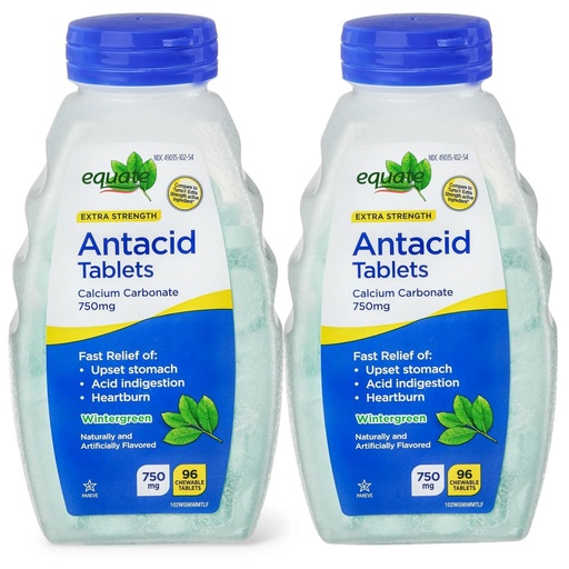 [BRSRECQZCAHRYFY4] Ultra Strength Antacid Chewable Tabs, Wintergreen, 750 mg, 96 Ct, Pk 2 | Fast Heartburn