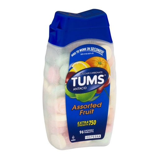 [BRSWI2T6CR5ACCTA] Tums E-X 750 Extra Strength Antacid & Calcium Supplement Assorted Fruit Chewable Tablets 96 ct (Pack of 6)