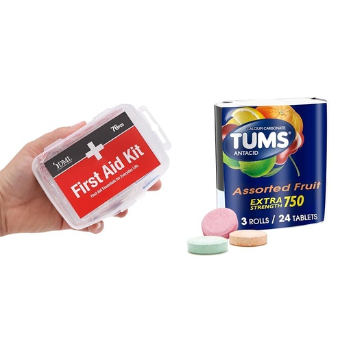 [BRSRAY33A55B4DQY] DMI 76-Piece First-Aid Kit and TUMS Fruit Antacid Chewable Tablets (3-8ct Rolls) Bundle