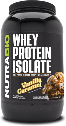 [BRSROGQTAUDW2G33] NutraBio 100% Whey Protein Isolate Protein Powder, 25g Protein with Complete Amino Acid Profile, Non-GMO, Soy & Gluten Free, Low Carb, Low Calorie Whey Protein Powder, Vanilla Caramel, 2 Lbs