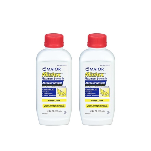 [BRSWIHANA4GBADDC] MAJOR Mintox Maximum Strength Antacid/Antigas for Fast Relief of Heartburn, Acid Indigestion, Pressure, Bloating - Lemon Creme - 12 Fl Oz (355 mL) (2 Pack)