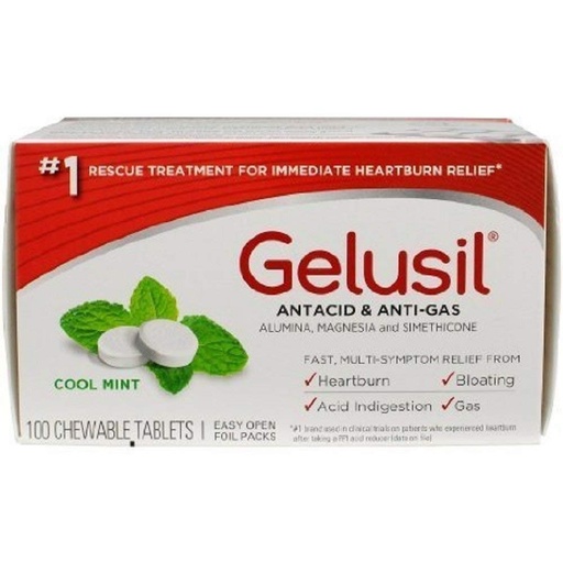 [BRSWKFI6A4NWCAY3] Gelusil Antacid/Anti-Gas Tablets Cool Mint, 100 Tablets (Pack of 2).