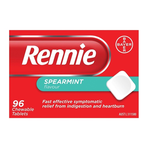 [BRSWGGIECF7QGGTG] Rennie Indigestion and Heartburn Relief Spearmint 96 Chewable Tablets