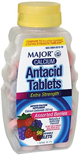 [BRSWGYATAUBAEC3P] Major Pharmaceuticals 248740 Calcium Antacid Tablet, Extra Strength, Compare to Tums, Assorted Berries (Pack of 96)