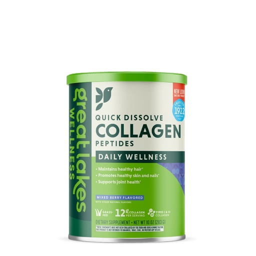 [BRSWYZQ3AUPW2YLG] Great Lakes Wellness Collagen Peptides Powder Supplement for Skin Hair Nail Joints - Mixed Berry Flavored - Quick Dissolve Hydrolyzed, Non-GMO, Gluten-Free, No Preservatives, Halal - 10 oz Canister