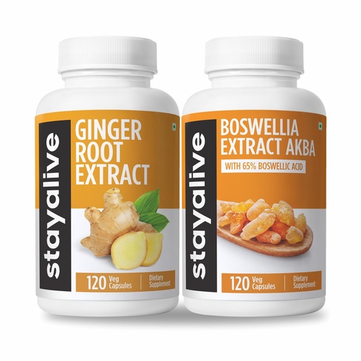 [BRSRGYL4OB7QYG3Z] STAY ALIVE Ginger Root and Boswellia Serrata Bundle with AKBA and Gingerols, 240 Vegan Pills, Non-GMO & Gluten Free Joint Support Supplement