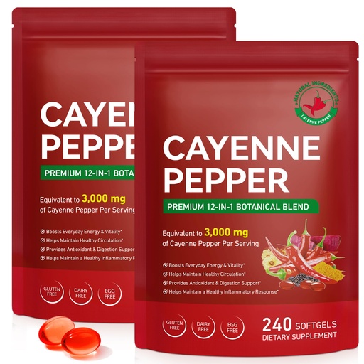 [BRSRGFIBOJ5AIAA3] Cayenne Pepper Capsules, Cayenne Pepper Capsaicin Supplements Support Leg Vein, Heart Health and Blood Circulation, with Vitamin E D3 K2 and Extracts of Grape Seed, Beetroot and Turmeric, 2 Pack
