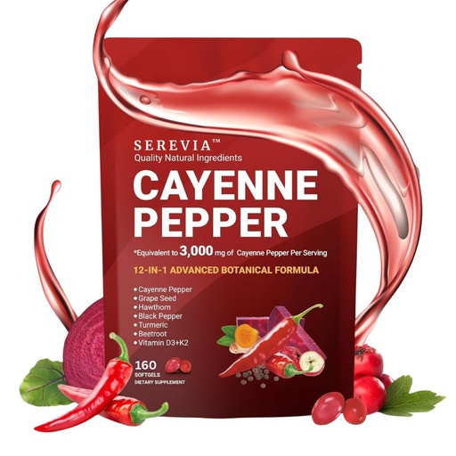 [BRSRGZAKA4DWM2D2] Serevia™ Cayenne Pepper + Herbal Blend Softgels | Extra-Strength Metabolism & Energy Support | Healthy Blood Sugar & Heart Wellness | Clean Vegan Formula | 160 Softgels (80-Day Supply)
