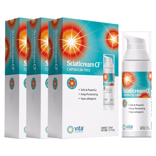 [BRSROBIFOQMAAGY7] Vita Sciences Sciaticream CF: Rapid Soothing Cream for Sciatic Nerve with Arnica, B1, B5, B6, MSM, Aloe and Coconut Oil Base. Capsaicin-FREE. Fast Acting Soothing Formula - Pack of 3