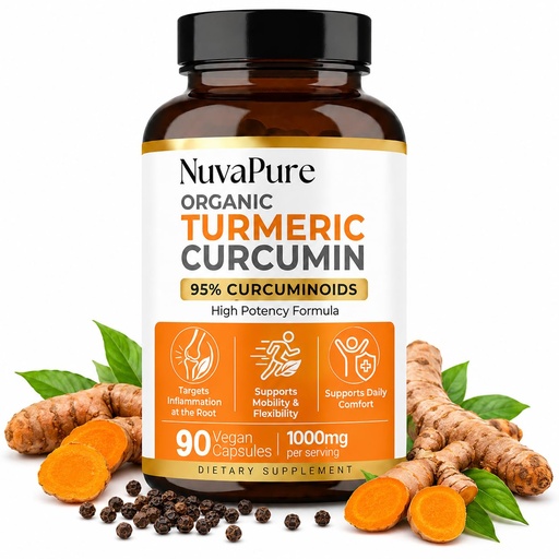[BRSRYZQCCAFQECD6] Nuvapure Turmeric with Black Pepper, Nuvapure Turmeric 1000mg, Reduce Joint Stiffness, Discomfort, Long-Term Wear, Daily Joint and Immune Health Support, 90 Count (1 Bottle)