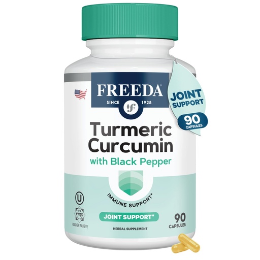 [BRSRGCABBUIA4YDX] FREEDA Turmeric Curcumin Supplement with Black Pepper – 1000mg Turmeric with Organic Turmeric Root & Curcumin Extract – Mobility & Immune Support – Vegan, Gluten Free (90 Capsules)