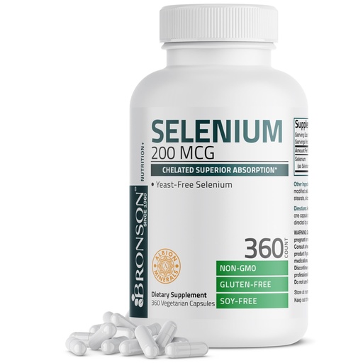 [BRSROBI7CMFGOCTJ] Bronson Selenium 200 mcg – Yeast Free Chelated Amino Acid Complex - Essential Trace Mineral with Superior Absorption, 360 Vegetarian Capsules