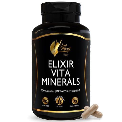[BRSRACAZAQARAC35] Cocó March N.M.D Elixir Vita Minerals – Multivitamin for Women & Men with Trace Minerals, Activated B Vitamins & High A D E K, Gluten Free & Dairy Free, 24 Essential Vitamins & Minerals - 120 Capsules