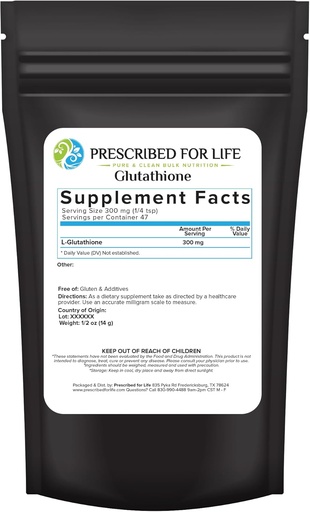 [BRSRO2QCBUOR4DTD] Prescribed For Life L Glutathione Powder, Pure Reduced Glutathione, Tripeptide of Amino Acids Glycine, Glutamine, and Cysteine, Antioxidants Supplement for Immune Support (0.5oz / 14g)