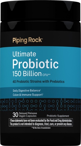 [BRSREBQZOEFBO2Y3] Piping Rock Ultimate Probiotic 150 Billion CFU | 30 Capsules | 40 Probiotic and Prebiotic Strains | Daily Digestive Balance | Non-GMO, Gluten Free